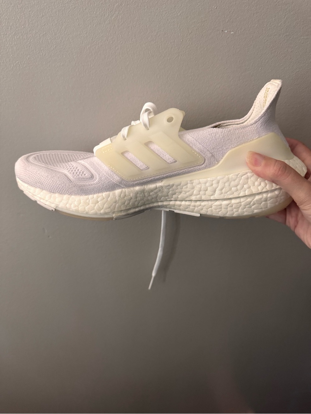 Adidas White and Cream Knit Running Shoe